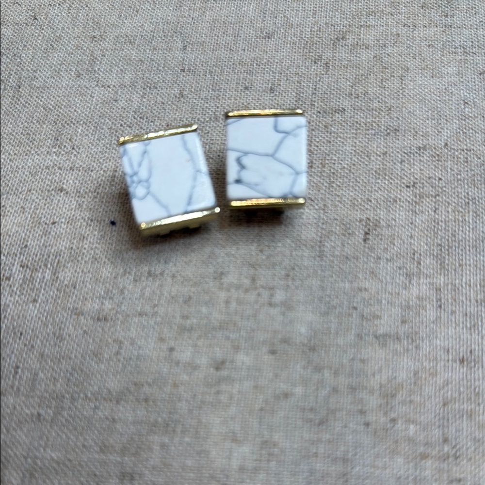 Gold and White Marble Earrings